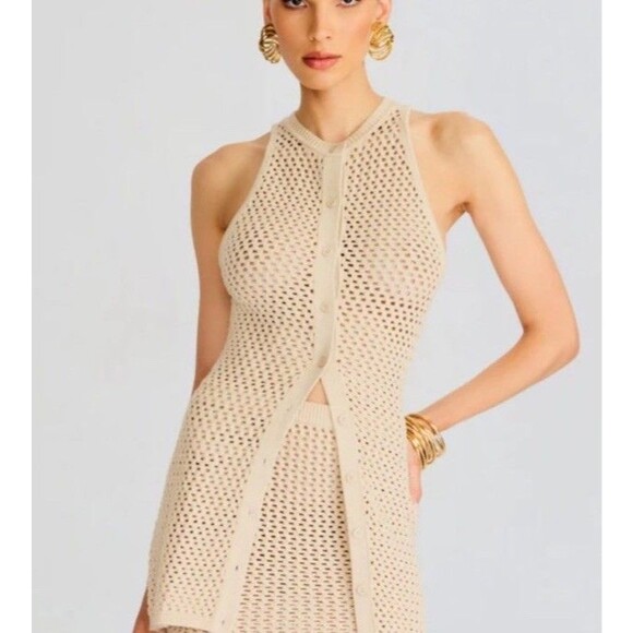 SER.O.YA Womens Crochet Vest Cream Beige Size M Tilli Knit Sleeveless Button Up - Picture 5 of 9